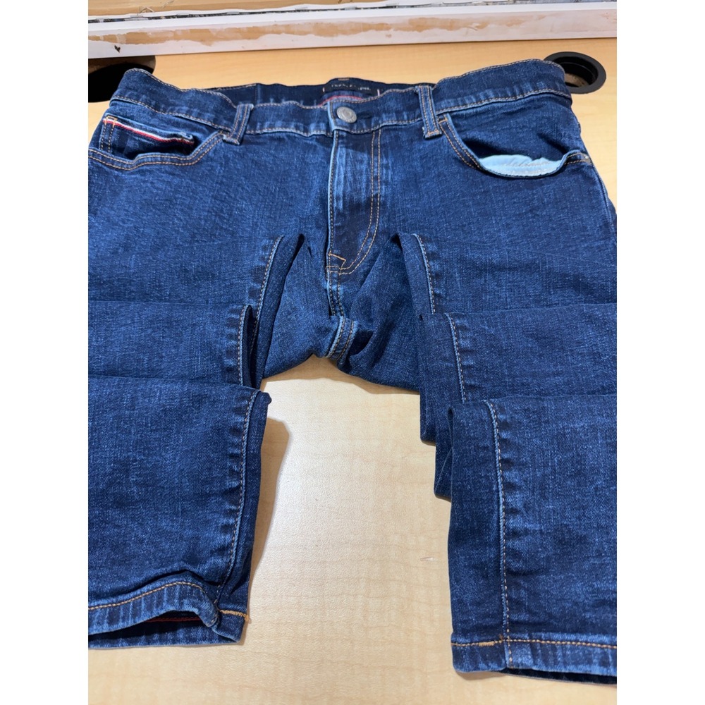 Tommy Hilfiger Mens Slim Fit Dark Wash Denim Jeans 32x30 Flag Logo